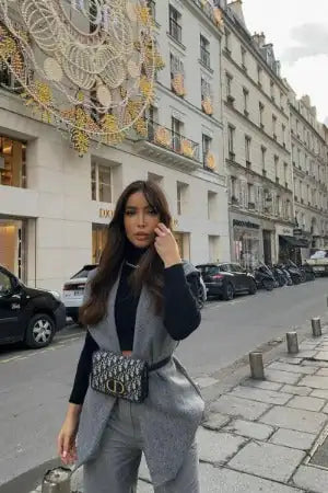 Sleeveless Wool Belted Blazer