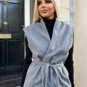 Sleeveless Wool Belted Blazer