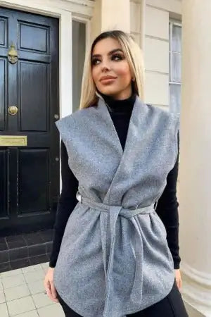 Sleeveless Wool Belted Blazer