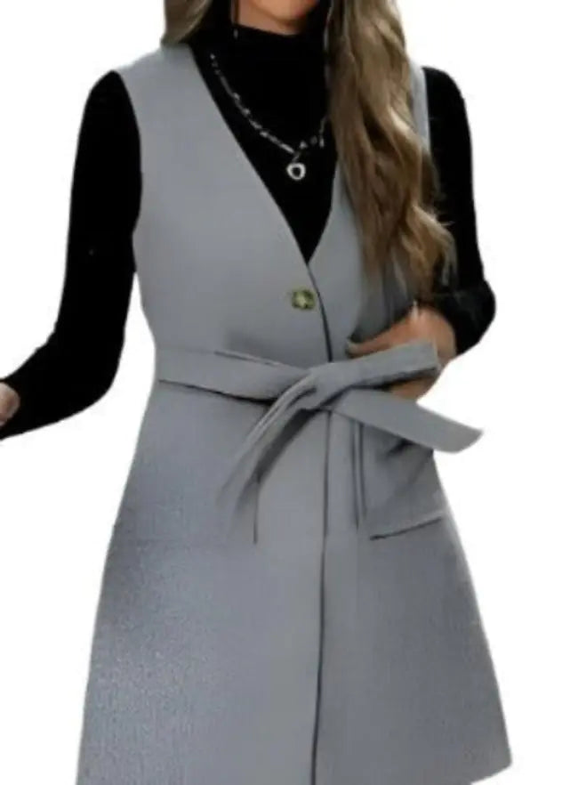 Sleeveless Wool Belted Blazer